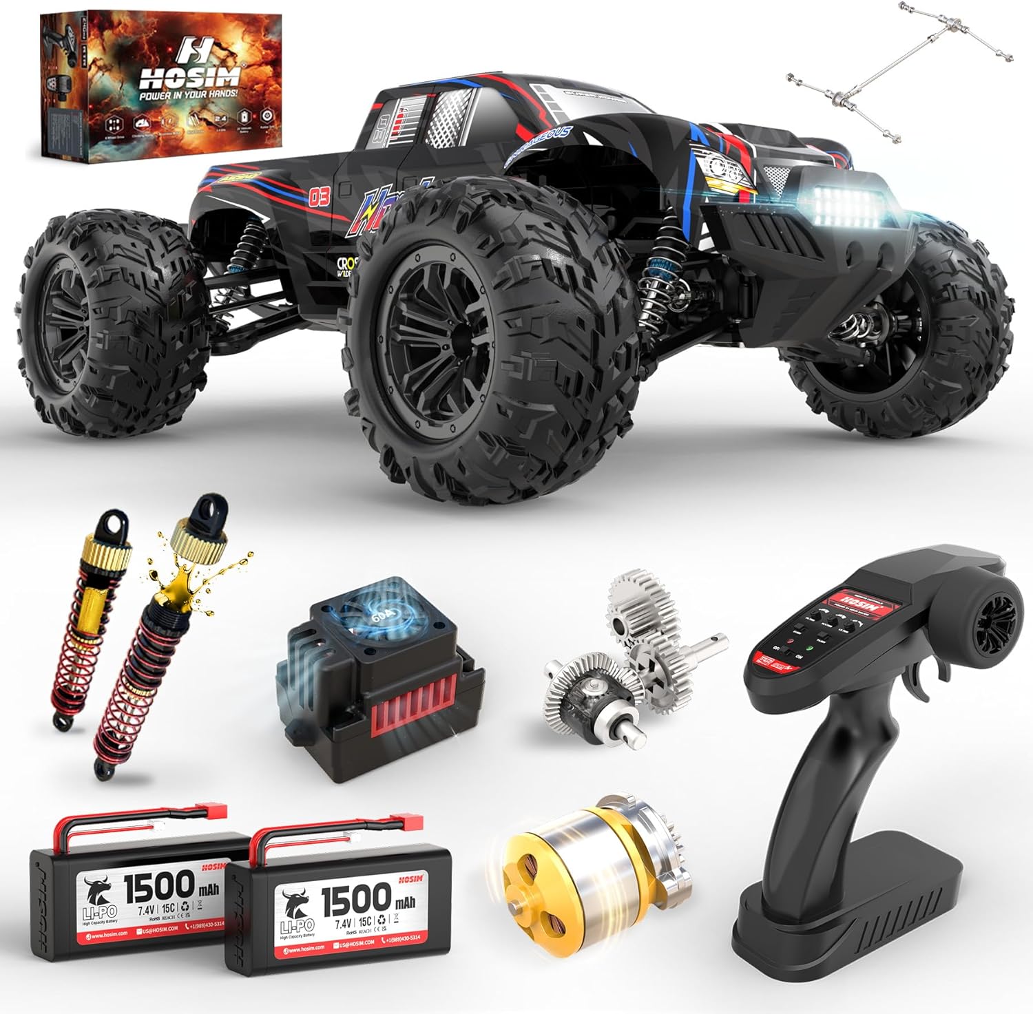 Rc Hobby Grade Monster Truck - ブラシレス1:10 RCモンスタートラック、大人と男の子向けの4WDオフロードリモートコントロールカー、時速60km以上、防水オールテレイン、40分以上のプレイ時間、ホビーグレード電動玩具車両ギフト